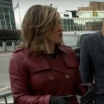 Margaret Brennan’s red leather trench coat on CBS Mornings