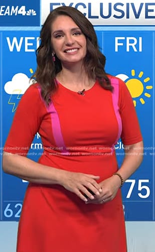 Maria’s red contrast panel dress on Today