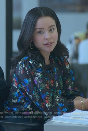 Mariana's black floral print blouse on Good Trouble