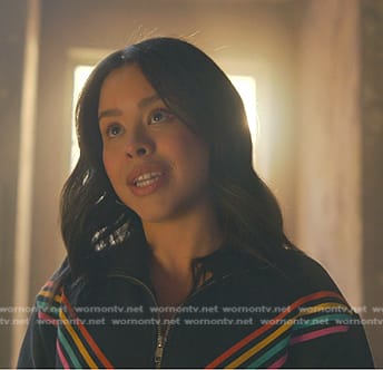 Mariana’s rainbow striped quarter-zip sweatshirt on Good Trouble