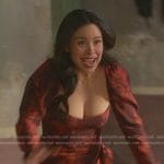 Mariana’s red floral print ruffle dress on Good Trouble