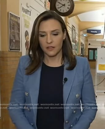 Mary’s blue blazer with silver buttons on Good Morning America