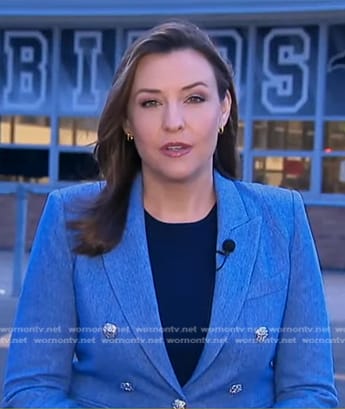 Mary’s blue blazer with silver buttons on Good Morning America