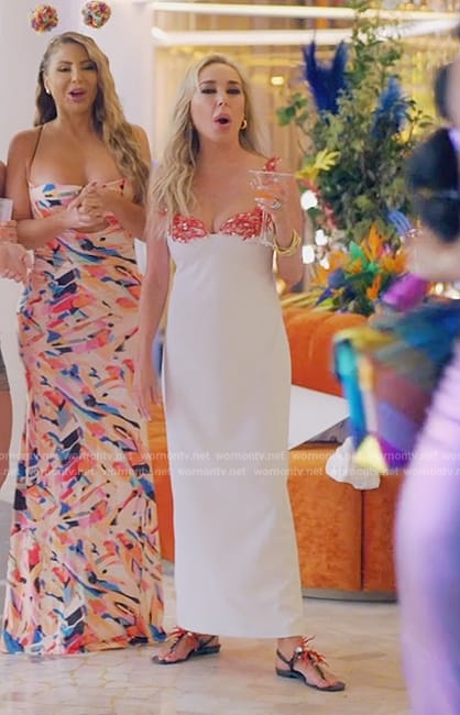 Marysol's white coral trim maxi dress on The Real Housewives of Miami