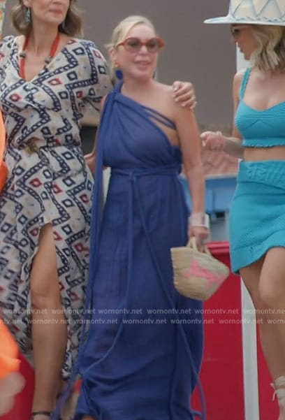 Marysol's blue braided detail one shoulder dress on The Real Housewives of Miami