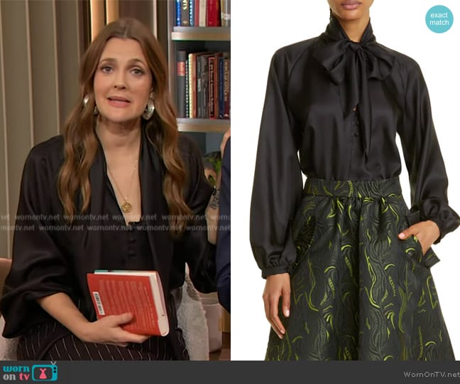 Max Mara Albenga Tie Neck Silk Blouse worn by Drew Barrymore on The Drew Barrymore Show