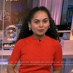 Maya Eaglin’s red ribbed short sleeve top on NBC News Daily