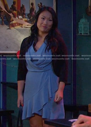 Melinda's blue ruffle mini dress on Days of our Lives