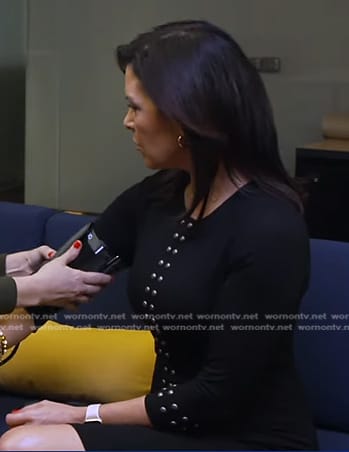 Meg Oliver’s black studded dress on CBS Evening News