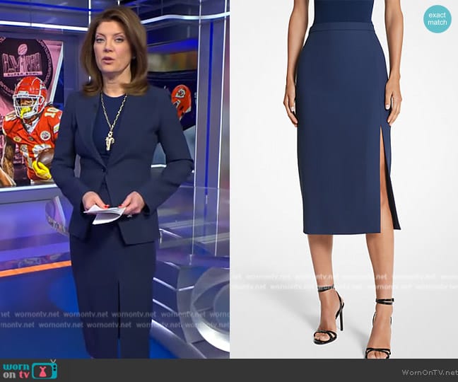 WornOnTV: Norah’s navy blazer and skirt on CBS Evening News | Norah O ...