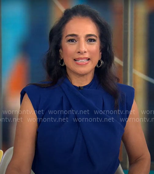 Michelle Miller’s blue draped dress on CBS Mornings
