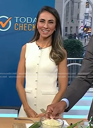 Mona Sharma’s white pearl button dress on Today