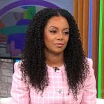 Monique Rodriguez’s pink checked jacket and skirt on CBS Mornings