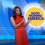 Morgan’s red sleeveless maxi dress on Good Morning America