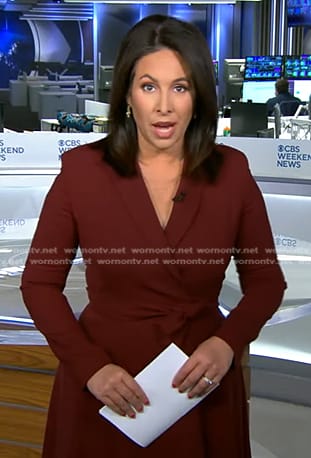 Nancy Cordes’s brown wrap dress on CBS Evening News