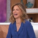 Natalie’s blue v-neck ruffle trim top on The Talk