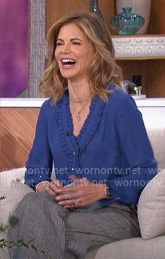 Natalie's blue v-neck ruffle trim top on The Talk