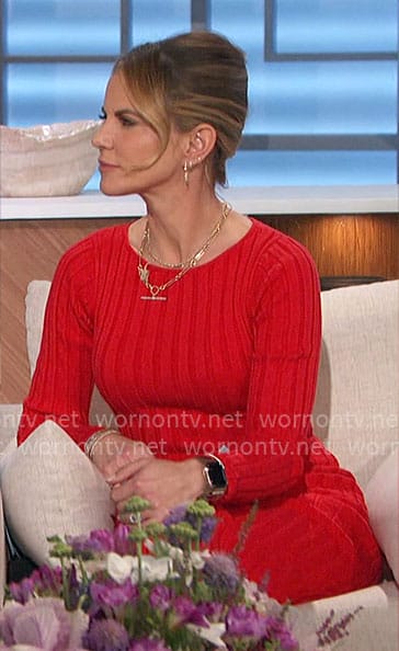 Natalie's red rib knit midi dress on The Talk