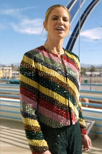 Natalie's diagonal rainbow stripe jacket on The Talk