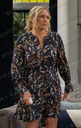 Nicole’s black printed mini dress on Days of our Lives