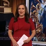 Nikki Battiste’s red tie neck midi dress on CBS Evening News