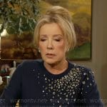 Nikki’s navy crystal embellished sweater on The Young and the Restless