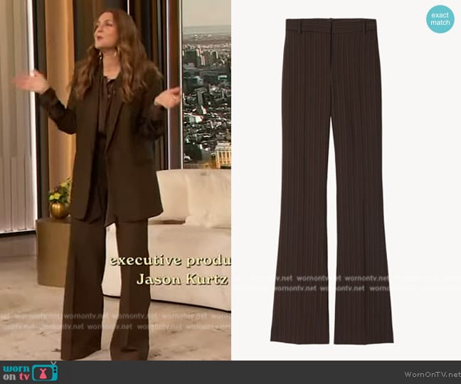 Nili Lotan Arielle Pant in Brown Stripe worn by Drew Barrymore on The Drew Barrymore Show