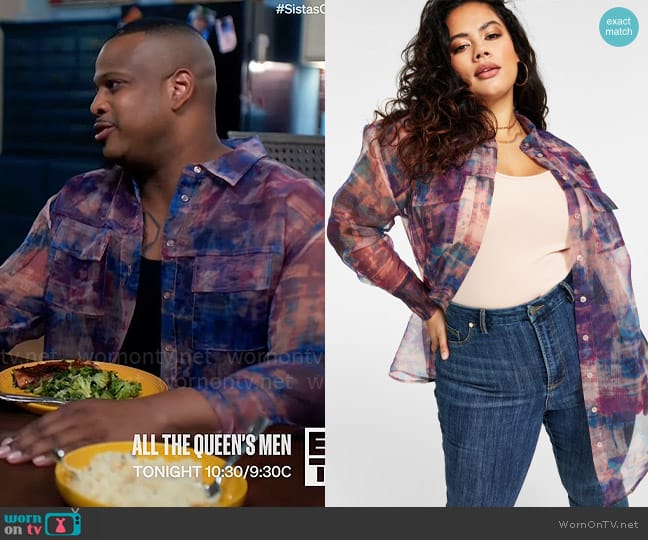 Nina Parker Trendy Plus Size Organza Oversized Shirt worn by Maurice Webb (Brian Jordan Jr.) on Tyler Perrys Sistas