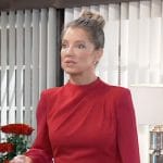 Nina’s red draped long sleeve sheath dress on General Hospital