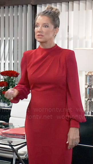 Nina's red draped long sleeve sheath dress on General Hospital