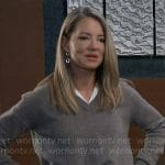 Nina’s taupe layered v-neck sweater on General Hospital