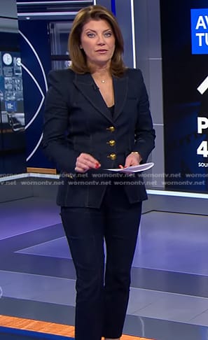 Norah’s denim blazer with gold buttons on CBS Evening News