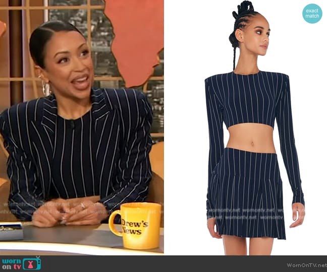 Norma Kamali Cropped Shoulder Pad Top worn by Liza Koshy on The Drew Barrymore Show