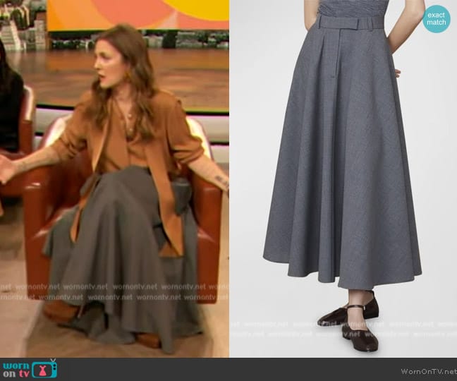 Officine Generale Bertille Wool A-Line Maxi Skirt worn by Drew Barrymore on The Drew Barrymore Show