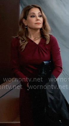 Olivia's burgundy gathered dress on General Hospital