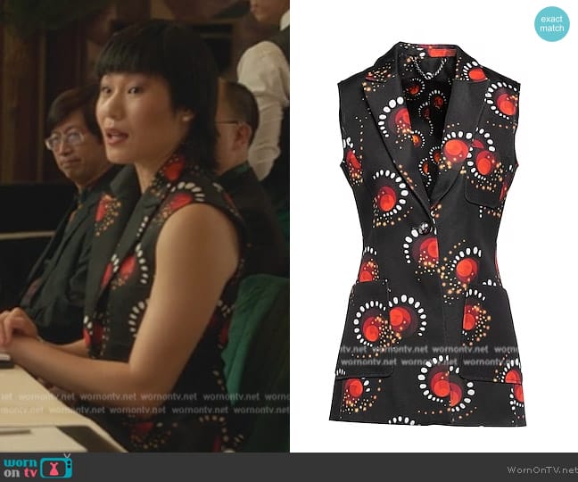 Paco Rabanne Printed Sleeveless Blazer worn by Eleanor Chun (Karoline) on Death and Other Details