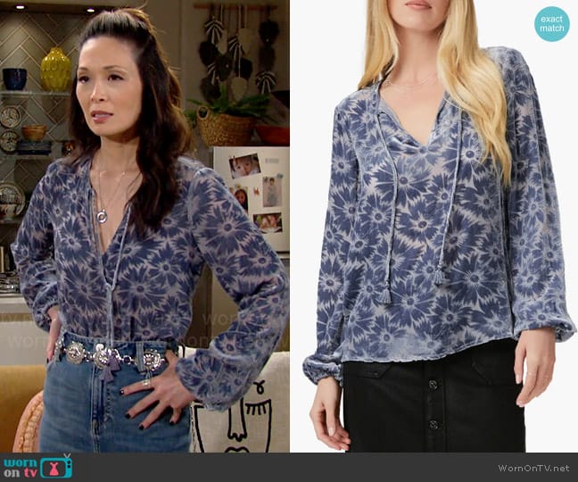 Paige Selmah Blouse in Iced Slate worn by Penelope Poppy Nozawa (Romy Park) on The Bold and the Beautiful