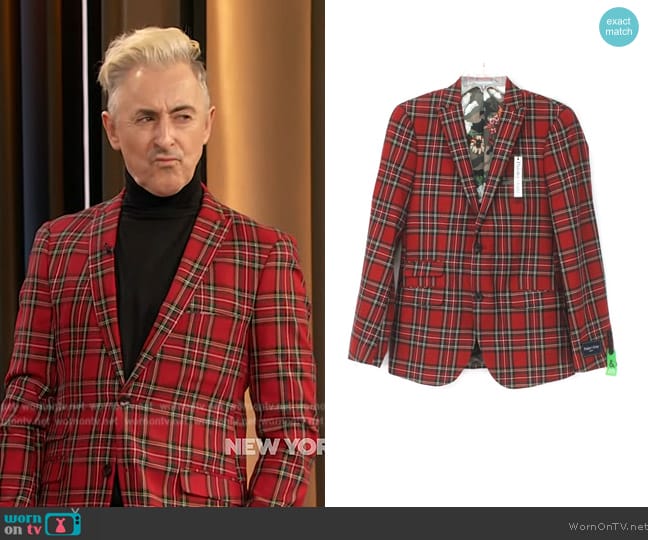 Paisley and Gray Red Plaid Blazer worn by Alan Cumming on The Drew Barrymore Show