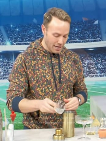 Paul Zahn’s floral print hoodie on Access Hollywood