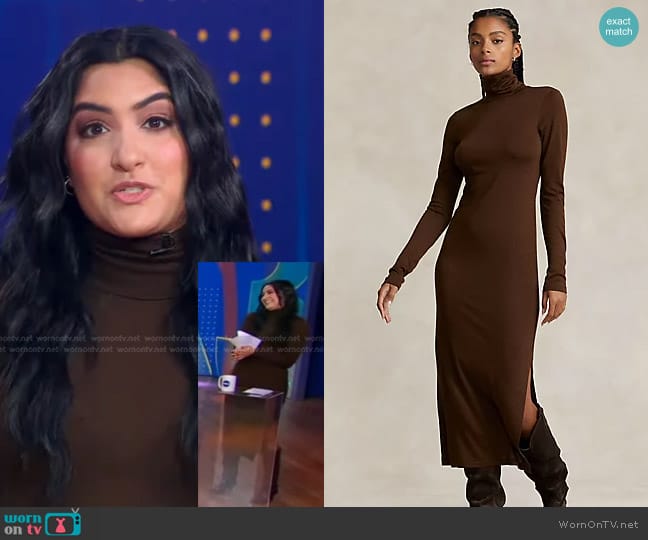 Polo Ralph Lauren Wool-Blend Jersey Turtleneck Midi Dress worn by Reena Roy on Good Morning America