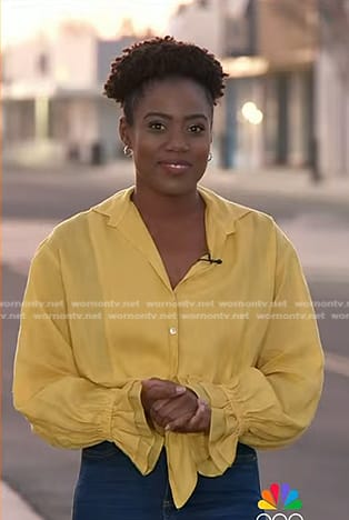 Priscilla Thompson’s yellow ruffle cuff blouse on Today