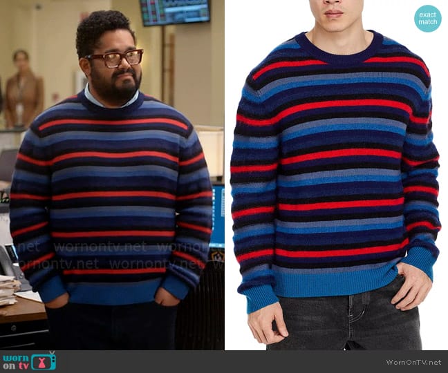 PS Paul Smith Stripe Crew Neck Sweater worn by Dennis (Josh Banday) on Not Dead Yet