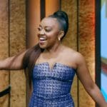 Quinta Brunson’s blue tweed mini dress on Live with Kelly and Mark