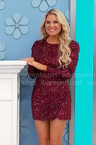 Rachel's burgundy sequin mini dress on The Price is Right