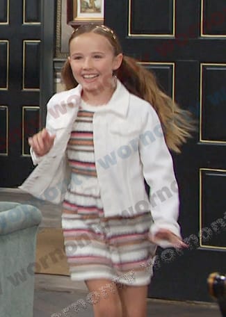 Rachel's striped dress and white jacket on Days of our Lives