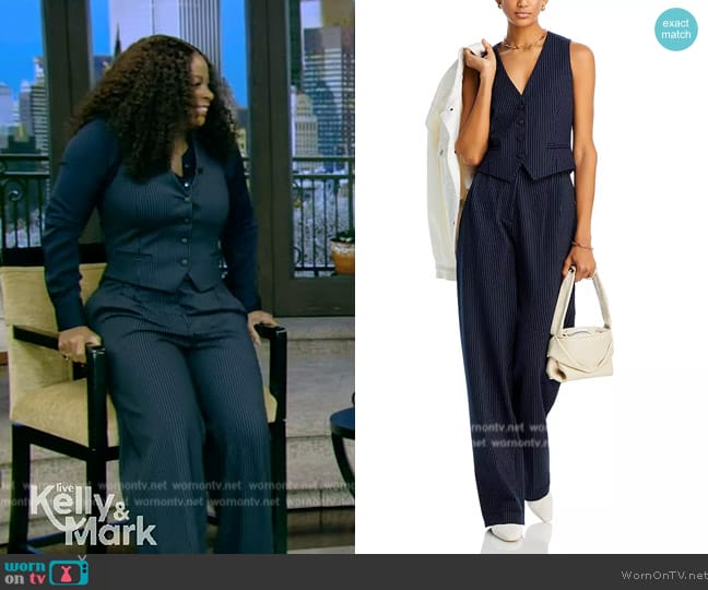Janelle James’s navy pinstripe vest on Live with Kelly