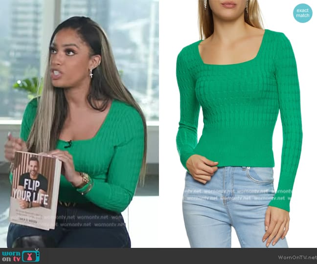 Rainbow Ribbed Cable Knit Square Neck Sweater worn by Francesca Amiker on E! News