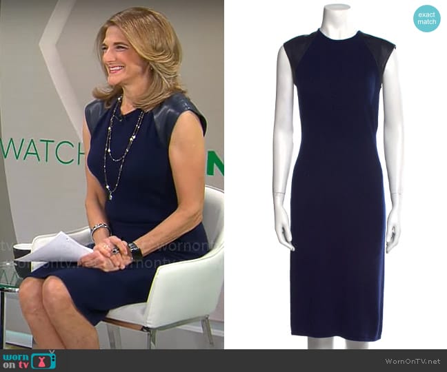 WornOnTV: Jill Schlesinger’s navy dress with leather shoulders on CBS ...