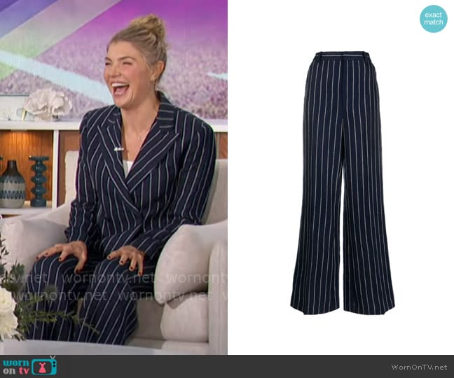 Polo Ralph Lauren Pinstriped linen wide-leg pants worn by Amanda Kloots on The Talk