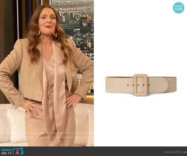 Ralph Lauren Trench-Buckle Calf-Suede Belt worn by Drew Barrymore on The Drew Barrymore Show